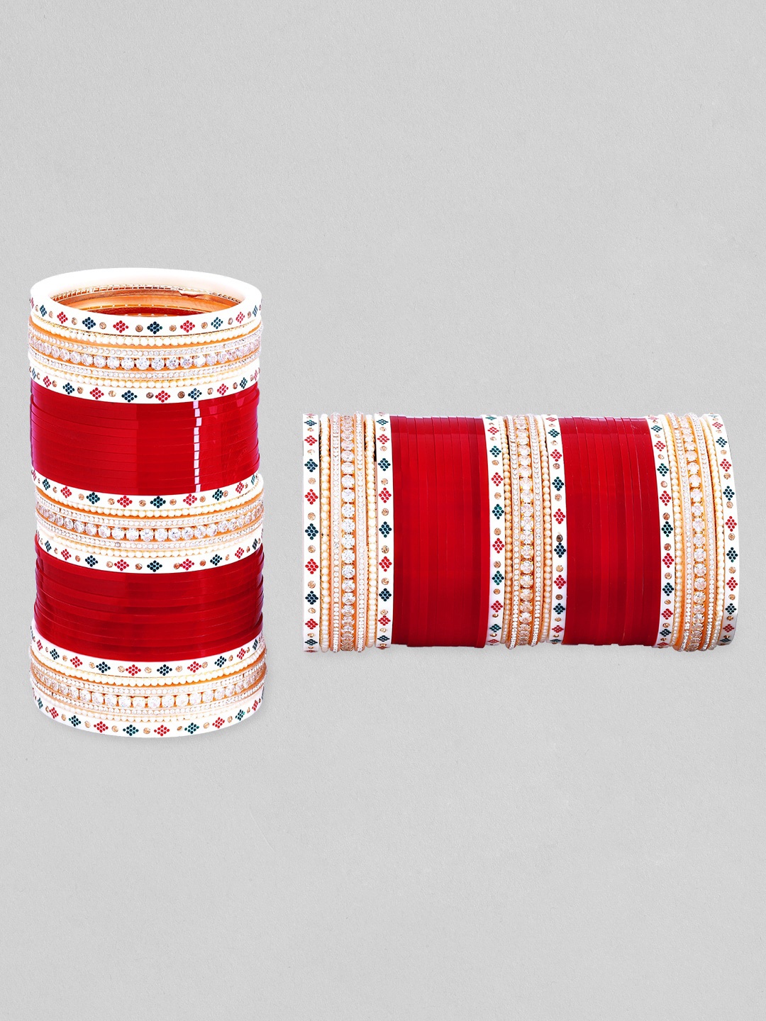 Rubans Set of 30 Silver-Plated American Diamond Studded Bridal Chuda Bangle Set, Maroon
Rubans Set of 30 Silver-Plated American Diamond Studded Bridal Chuda Bangle Set, Maroon