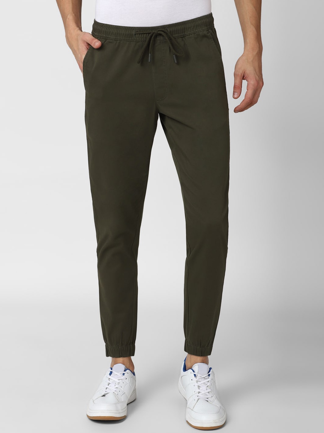 Peter England Casuals Men Olive Green Slim Fit Joggers Trousers