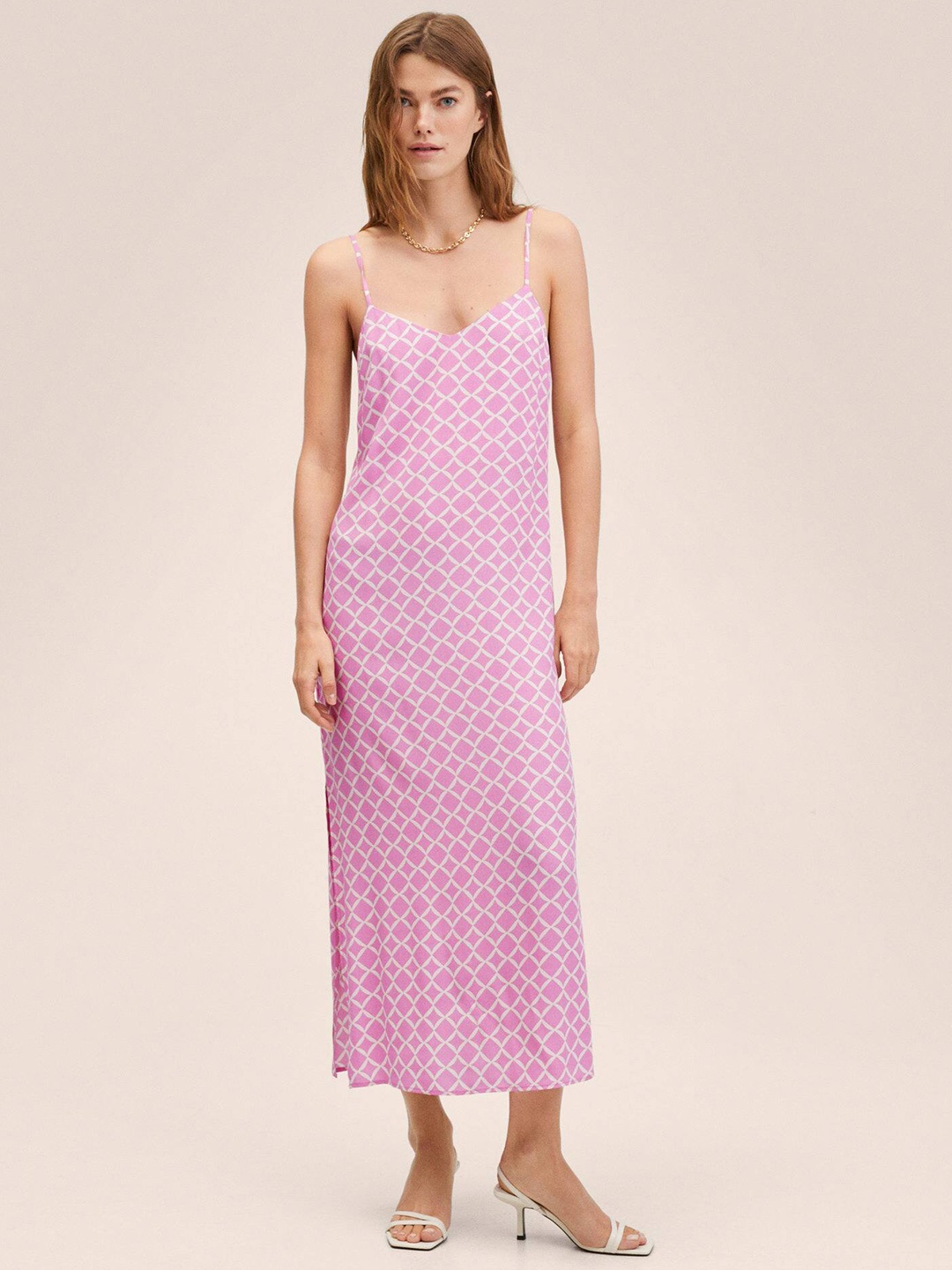 MANGO Women Pink & White Geometric Print Shoulder Straps Side Slits A-Line Midi Dress
MANGO Women Pink & White Geometric Print Shoulder Straps Side Slits A-Line Midi Dress