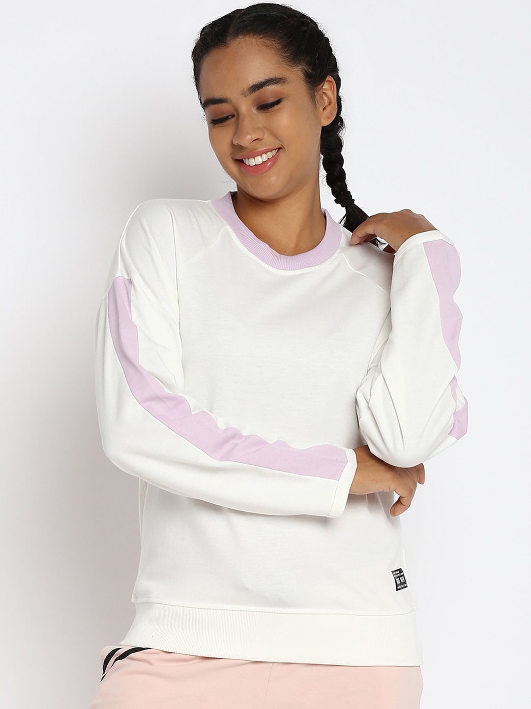 abof Women White Striped Sweatshirt