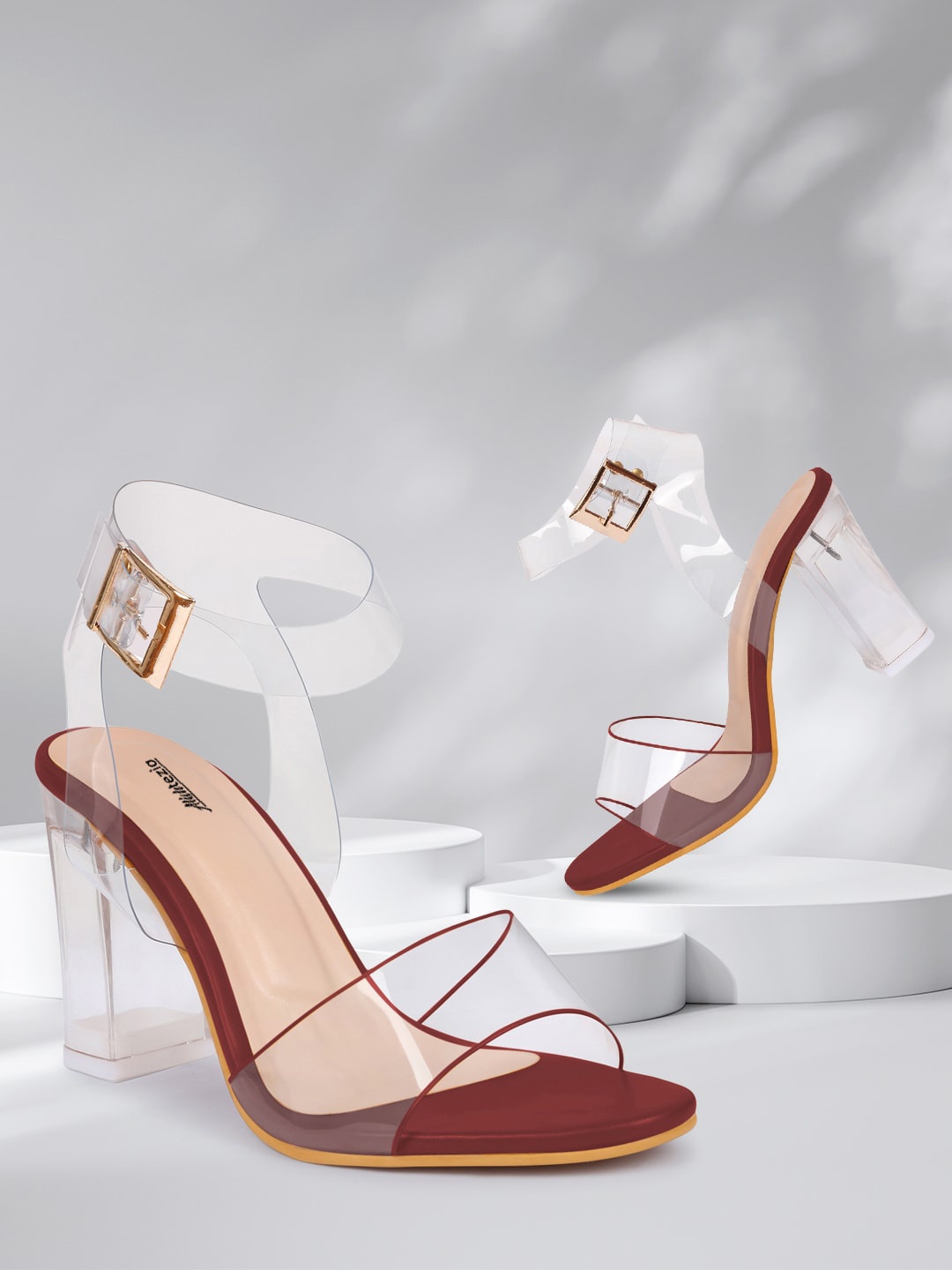 Alishtezia Red PU Block Sandals with Bows