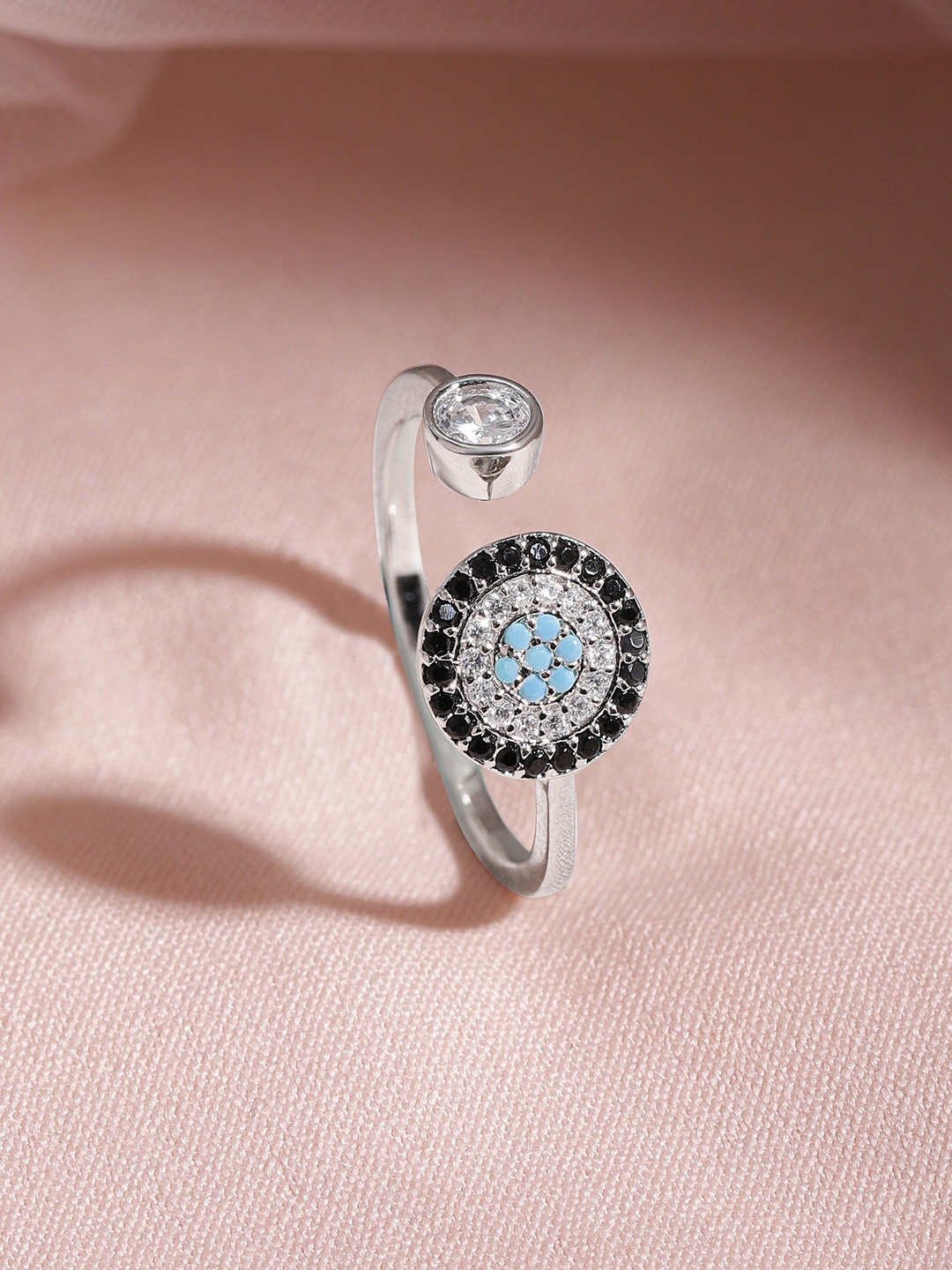 Rubans Voguish Silver-Plated Black & Blue Stones-Studded & Beaded Adjustable Finger Ring
Rubans Voguish Silver-Plated Black & Blue Stones-Studded & Beaded Adjustable Finger Ring