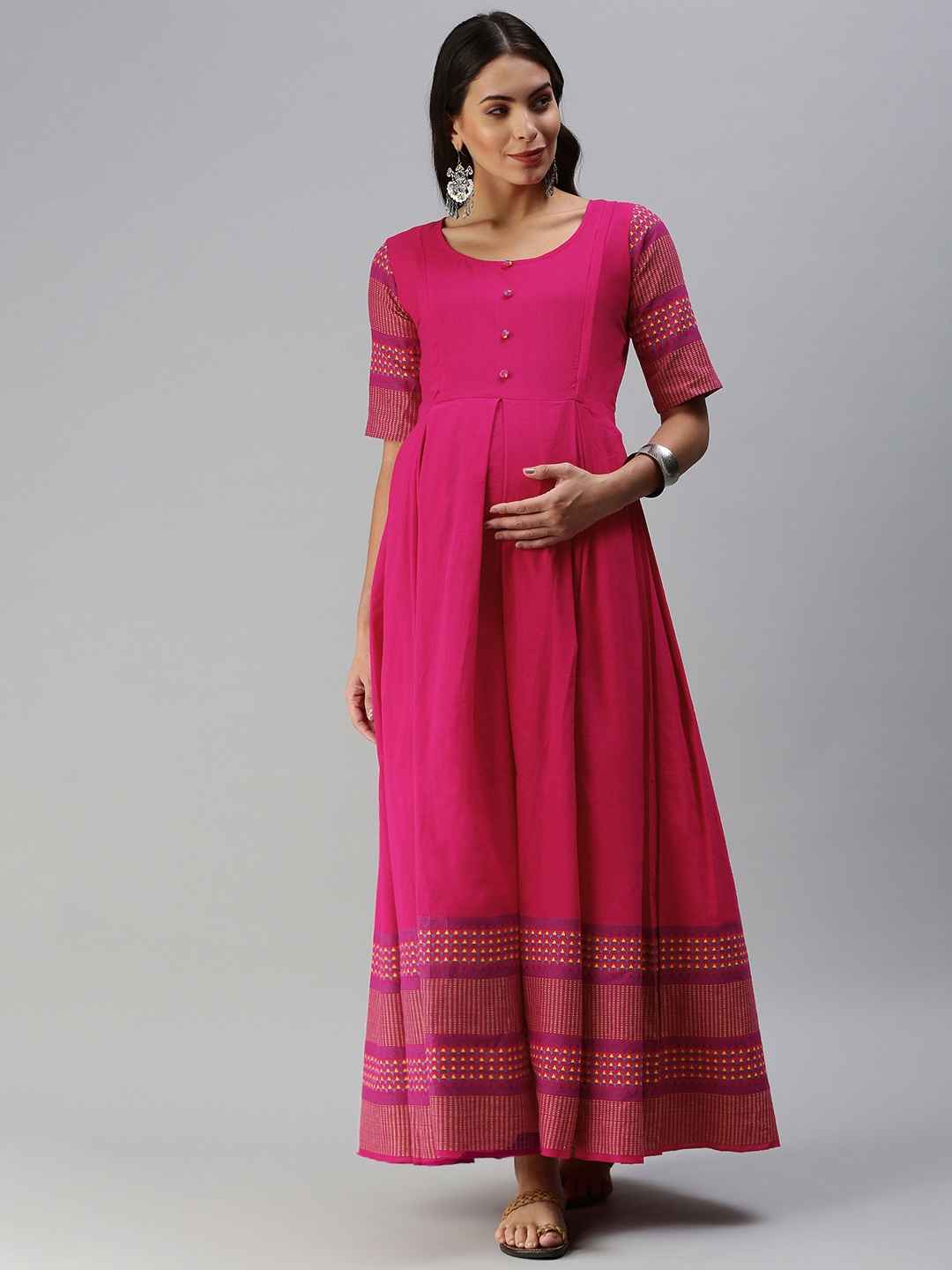 Swishchick Women Fuchsia & Purple Geometric Woven Design Handloom Maternity Maxi Dress
Swishchick Women Fuchsia & Purple Geometric Woven Design Handloom Maternity Maxi Dress
