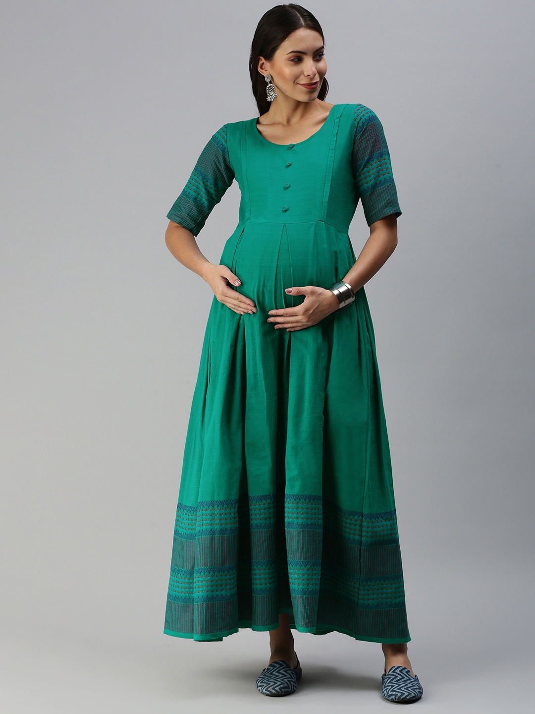 Swishchick Women Sea Green & Navy Blue Geometric Woven Handloom Maternity Maxi Dress
Swishchick Women Sea Green & Navy Blue Geometric Woven Handloom Maternity Maxi Dress