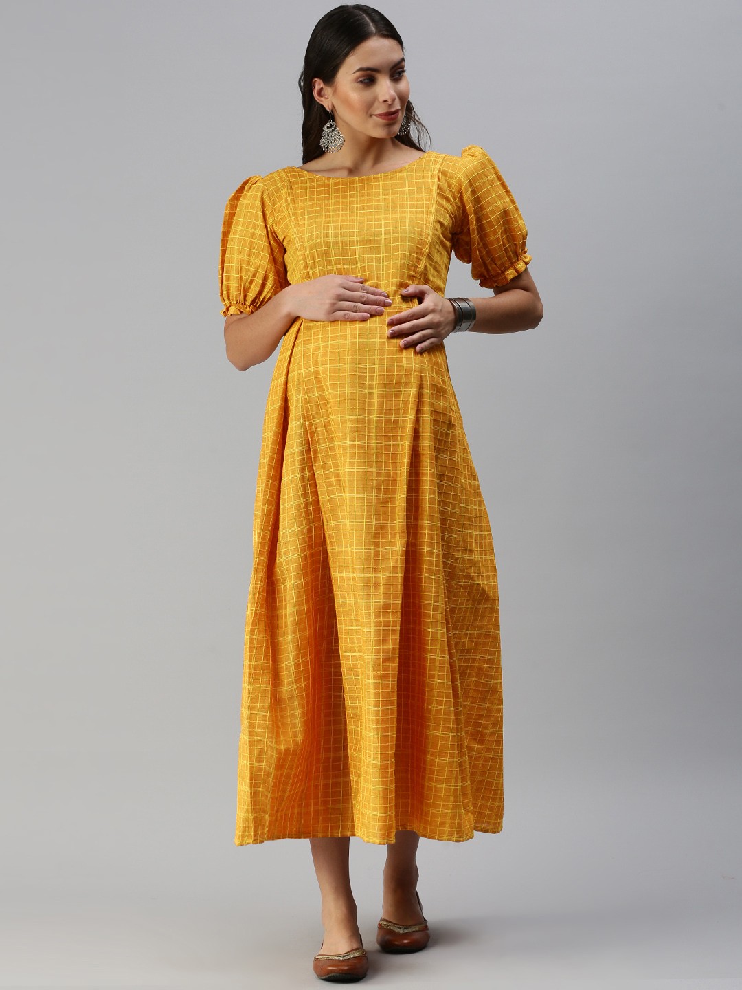 Swishchick Women Mustard Yellow Checked Woven Design Handloom Maternity A-Line Midi Dress
Swishchick Women Mustard Yellow Checked Woven Design Handloom Maternity A-Line Midi Dress