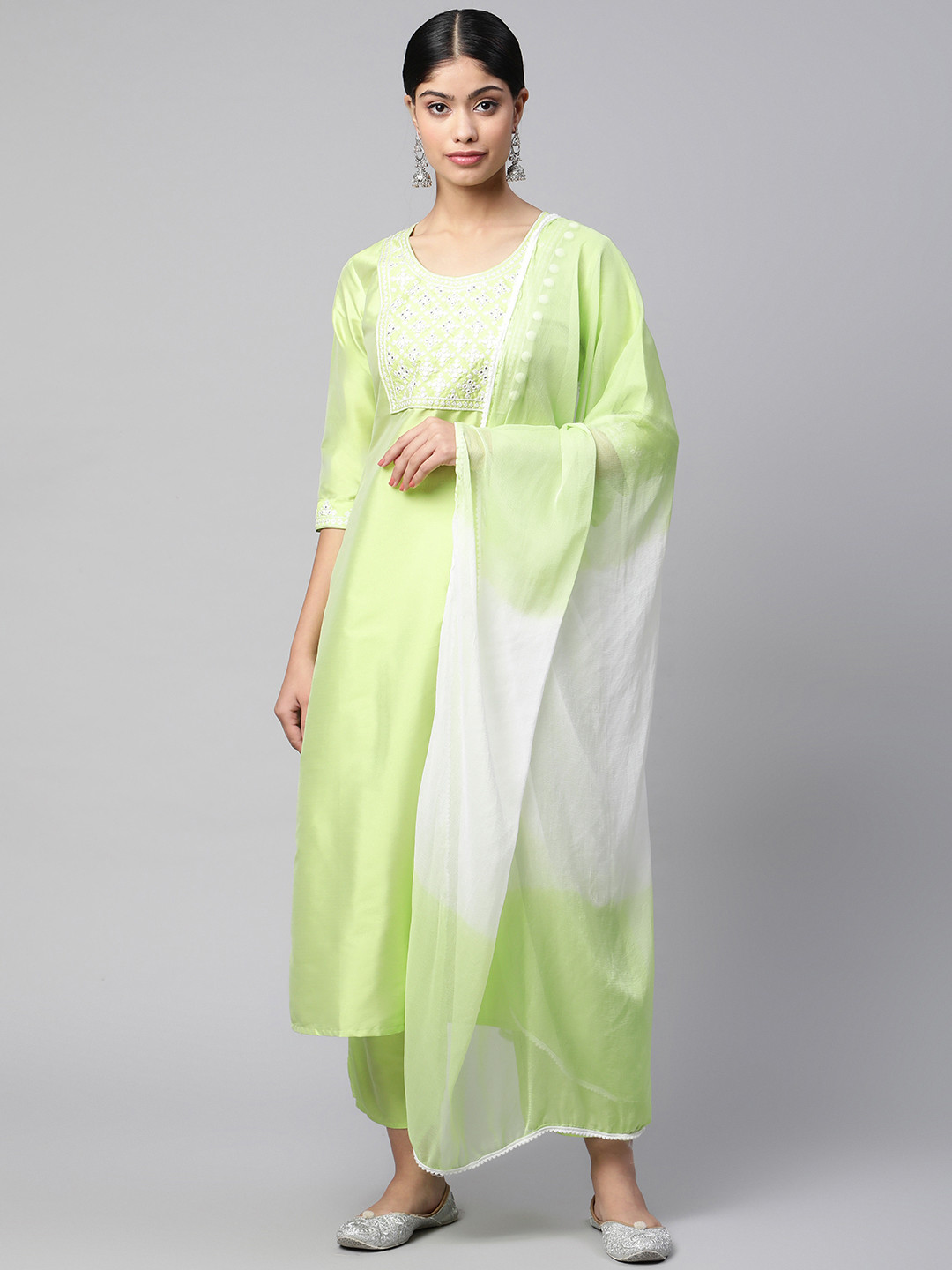 V TRADITION Women Fluorescent Green Yoke Design Mirror Work Kurta with Palazzos & With Dupatta 
V TRADITION Women Fluorescent Green Yoke Design Mirror Work Kurta with Palazzos & With Dupatta