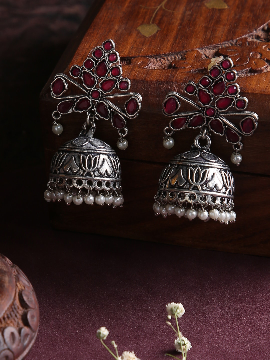 justpeachy Red Contemporary Jhumkas Earrings