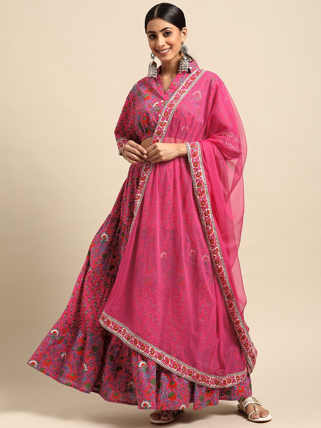 Anouk Pink & Blue Pure Cotton Printed Ready to Wear Fusion Lehenga & Blouse With Dupatta
Anouk Pink & Blue Pure Cotton Printed Ready to Wear Fusion Lehenga & Blouse With Dupatta
