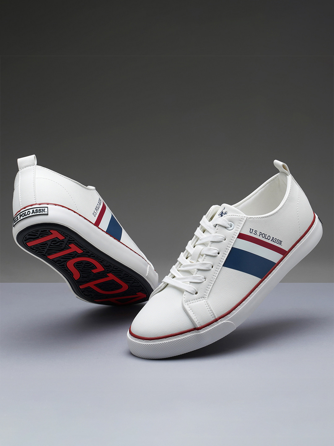 U S Polo Assn Men Off White Colourblocked PU Sneakers
U S Polo Assn Men Off White Colourblocked PU Sneakers