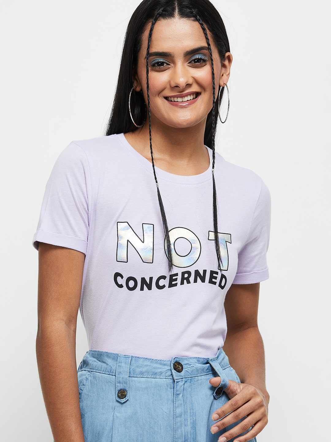 max Women Purple Typography Printed T-shirt