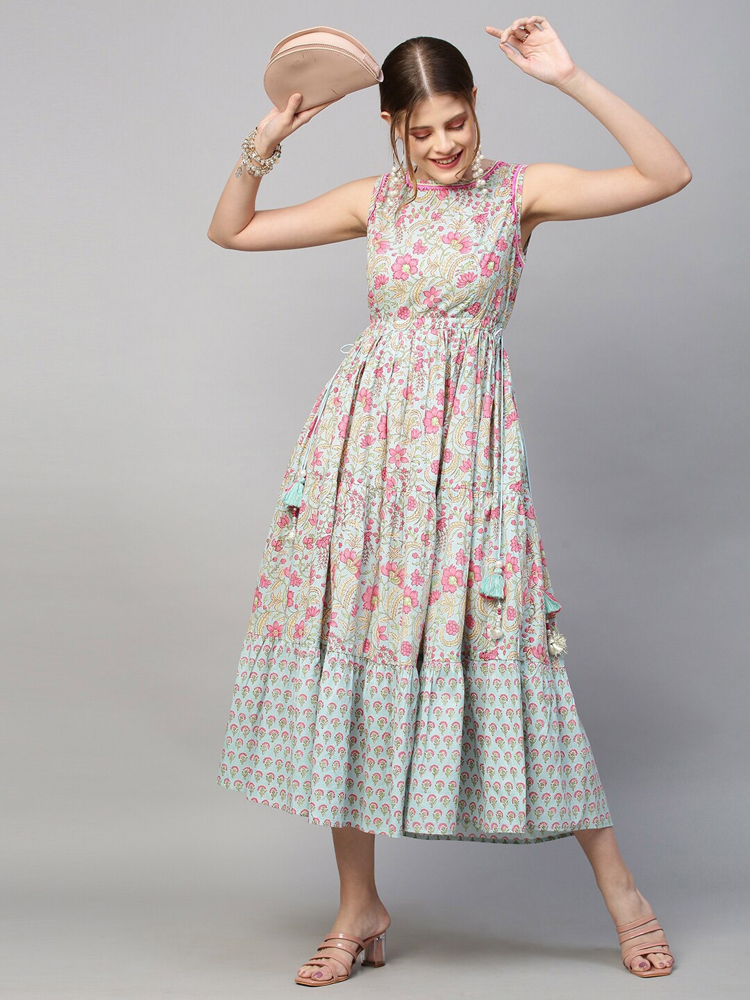 FASHOR Blue Floral Maxi Midi Dress