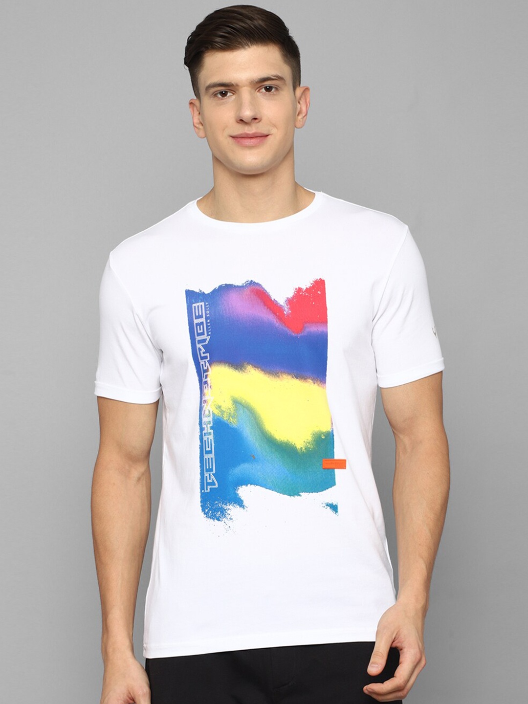 Allen Solly Tribe Men White Typography Printed Raw Edge T-shirt