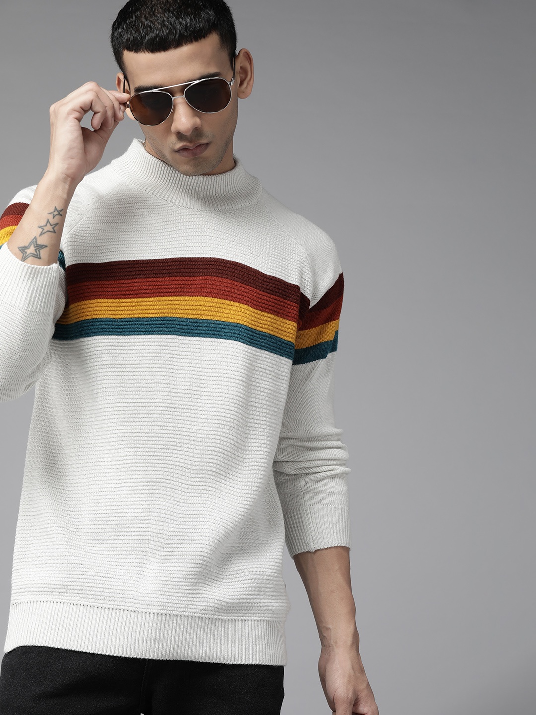 The Roadster Lifestyle Co. Men Off White & Brown Striped Acrylic Raglan Sleeves Pullover
The Roadster Lifestyle Co. Men Off White & Brown Striped Acrylic Raglan Sleeves Pullover