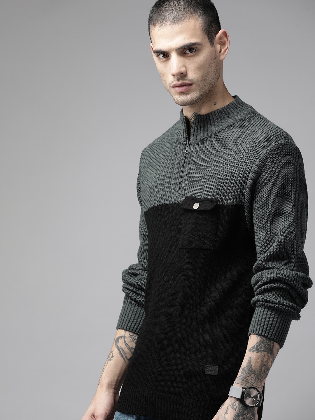The Roadster Lifestyle Co. Men Grey & Black Colourblocked Pullover With Pocket Detail
The Roadster Lifestyle Co. Men Grey & Black Colourblocked Pullover With Pocket Detail
