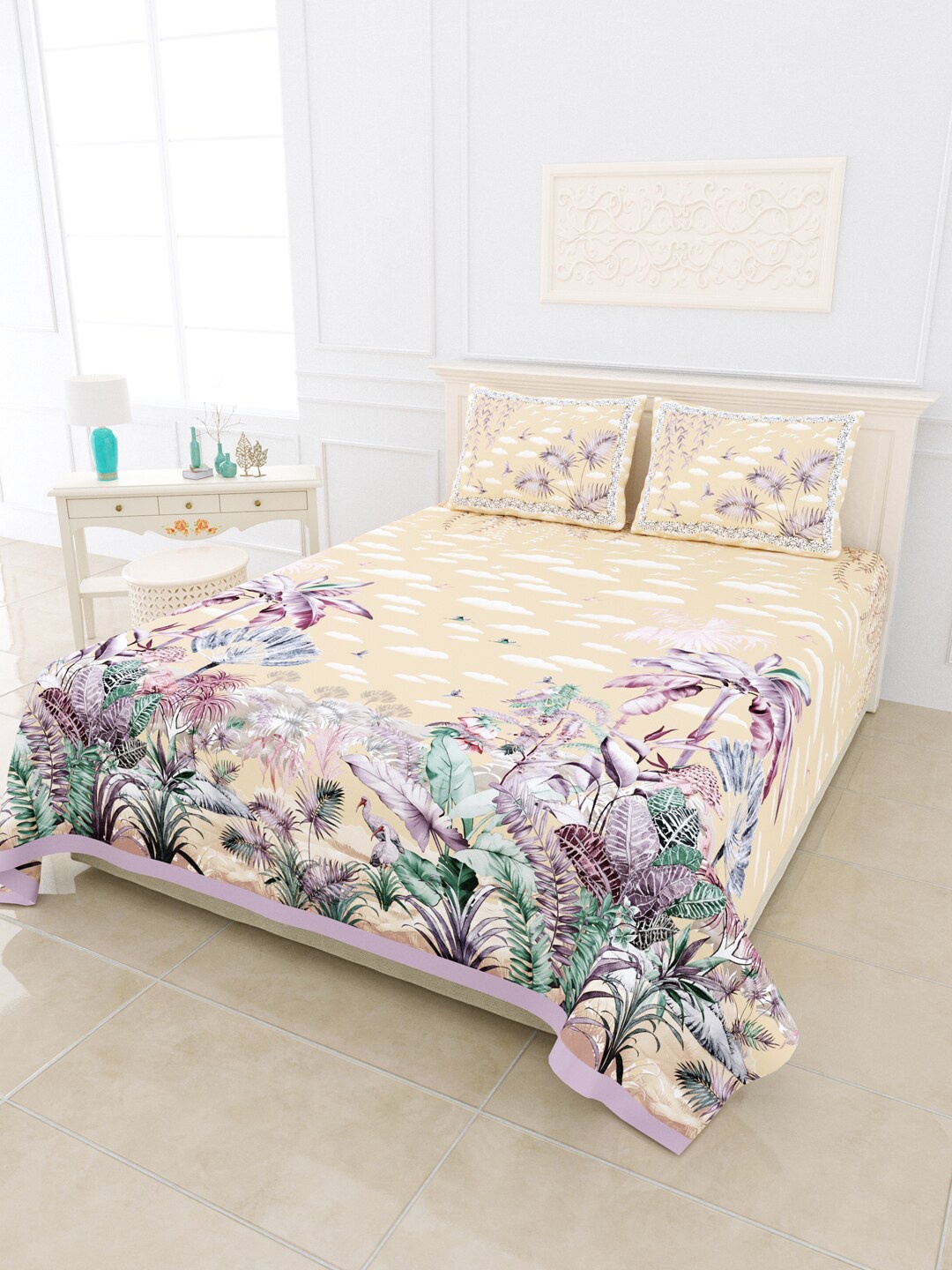JAIPUR FABRIC Cream-Coloured & Purple Floral 300 TC King Bedsheet with 2 Pillow Covers
JAIPUR FABRIC Cream-Coloured & Purple Floral 300 TC King Bedsheet with 2 Pillow Covers