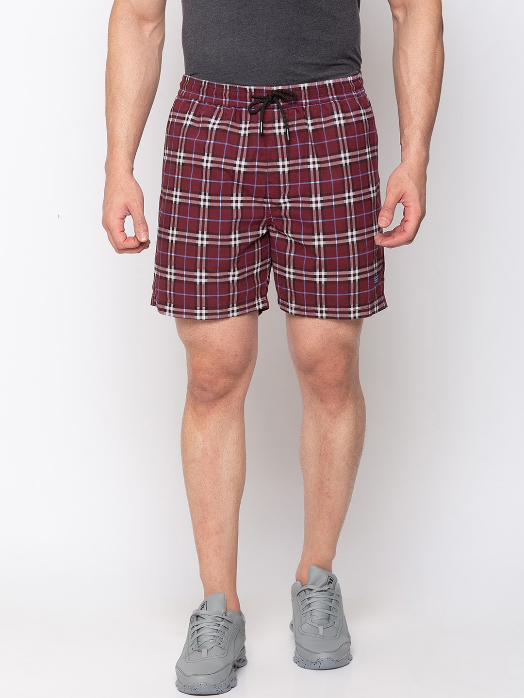 Status Quo Men Purple Checked Sports Shorts
