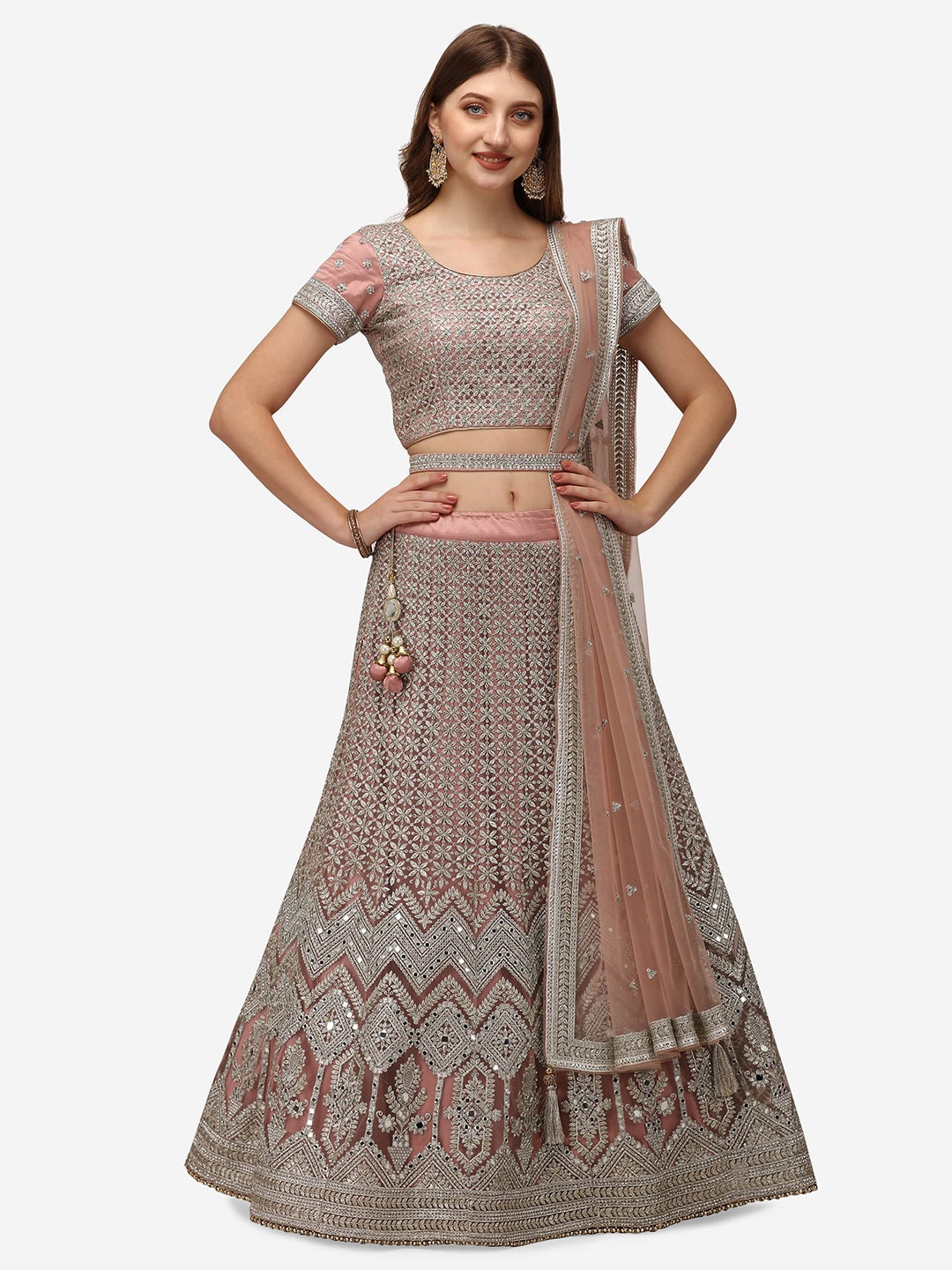 NAKKASHI Pink & Silver-Toned Semi-Stitched Lehenga & Unstitched Blouse With Dupatta
NAKKASHI Pink & Silver-Toned Semi-Stitched Lehenga & Unstitched Blouse With Dupatta