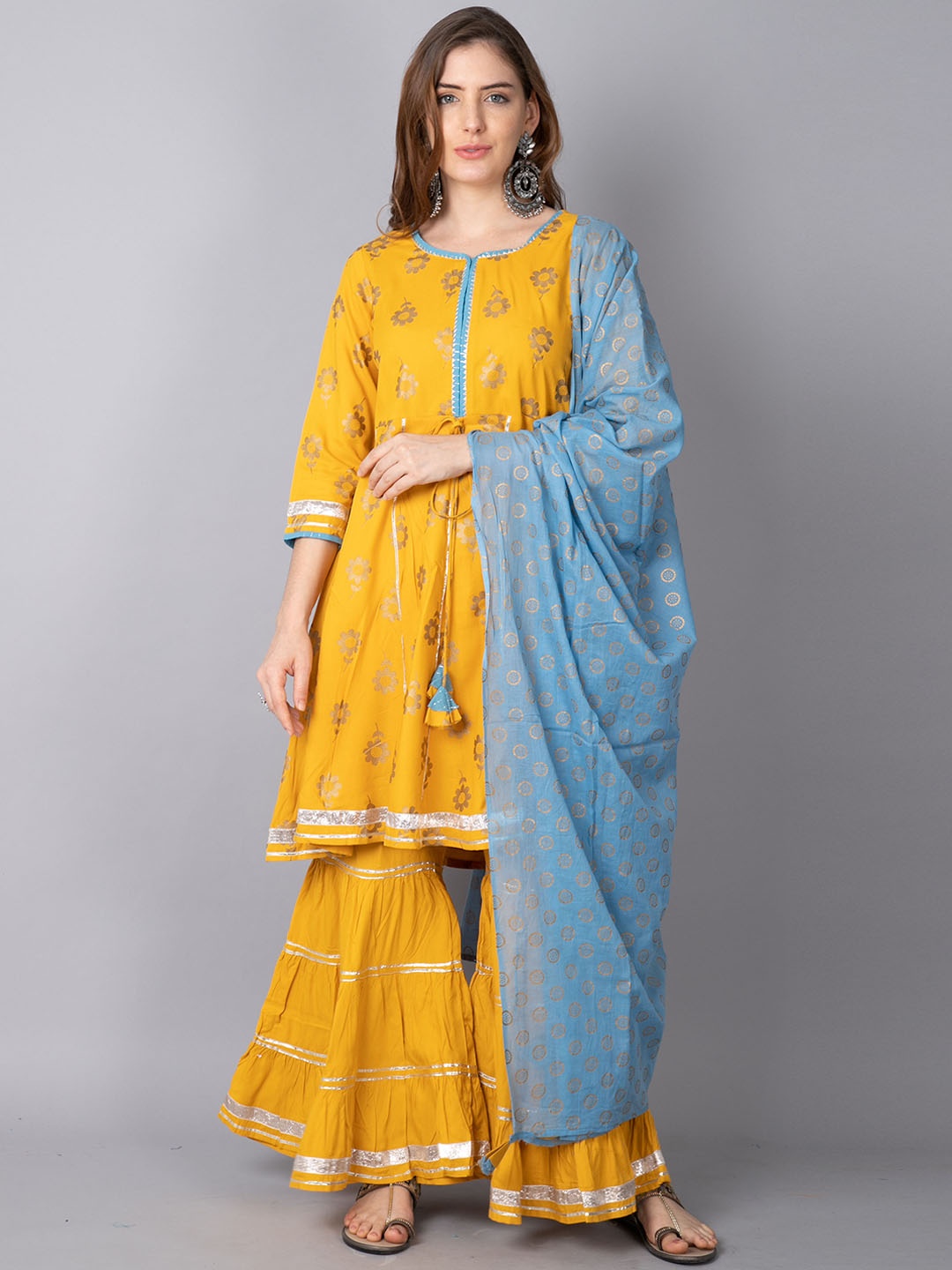 Rajnandini Women Yellow Embroidered Pleated Gotta Patti Pure Cotton Kurta with Sharara & With Dupatta
Rajnandini Women Yellow Embroidered Pleated Gotta Patti Pure Cotton Kurta with Sharara & With Dupatta