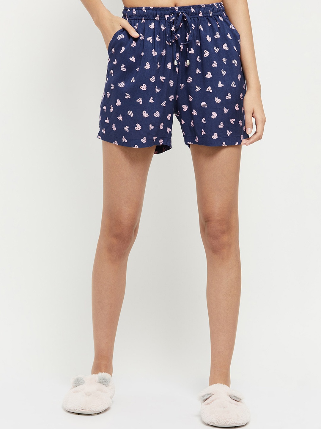 max Women Navy Blue Floral Printed Shorts