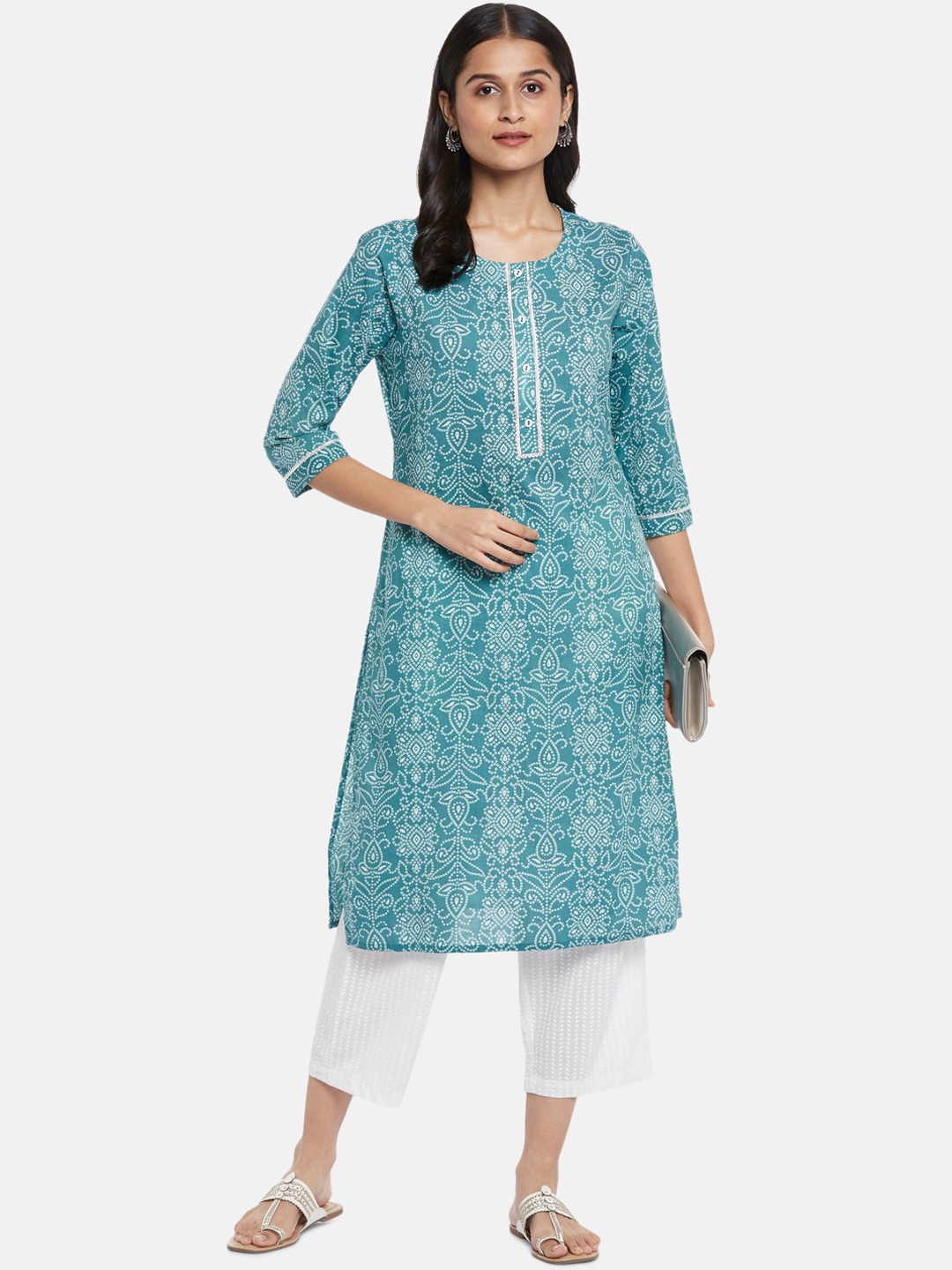 RANGMANCH BY PANTALOONS Women Turquoise Blue Printed Pure Cotton Kurti with Trousers
RANGMANCH BY PANTALOONS Women Turquoise Blue Printed Pure Cotton Kurti with Trousers