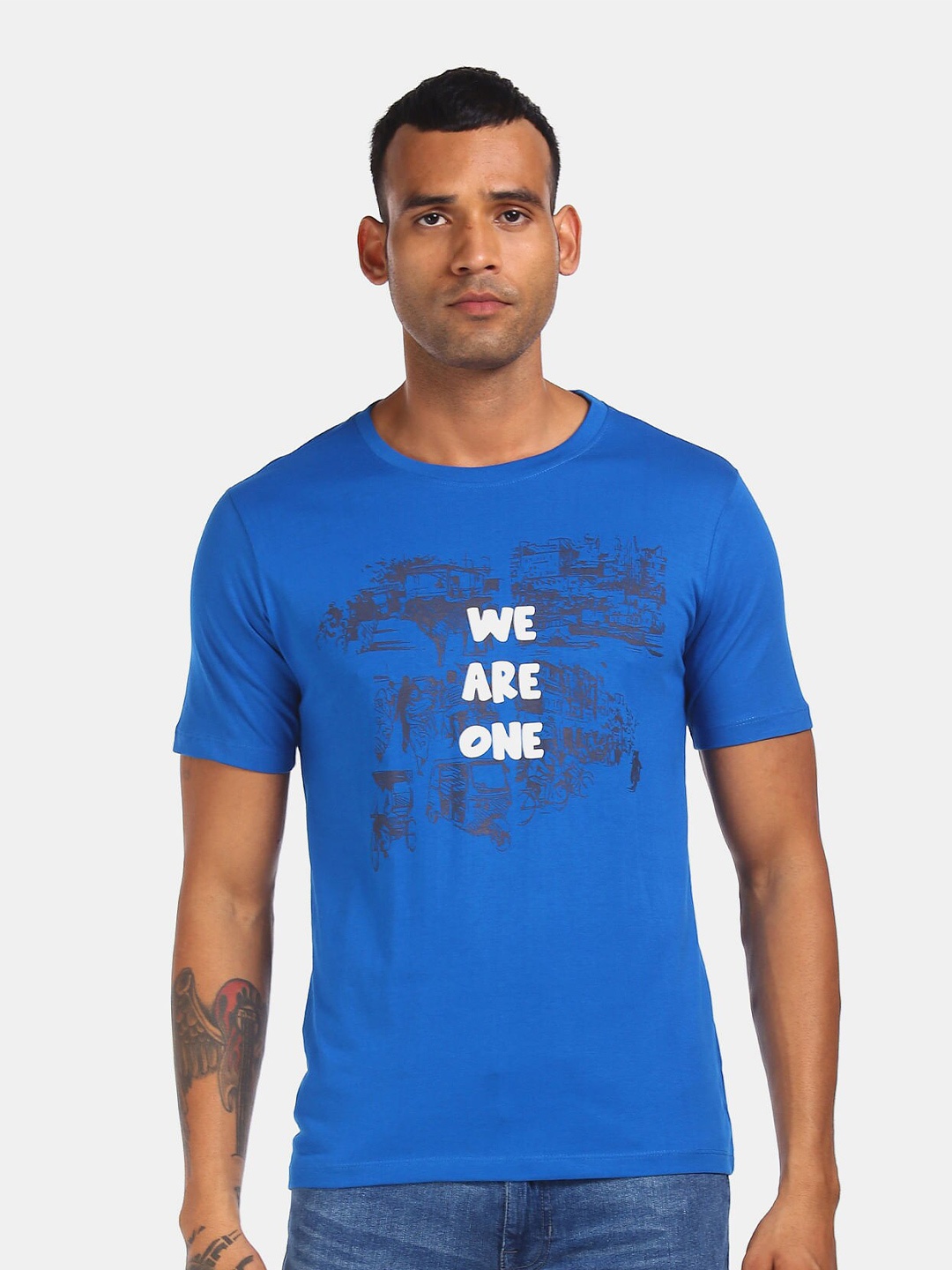 Colt Men Blue Typography Printed Cotton T-shirt