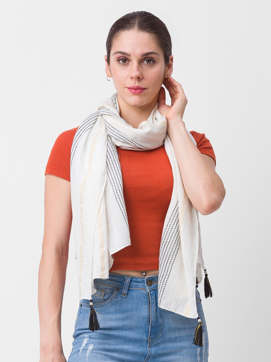 Globus Women White & Pink Printed Scarf