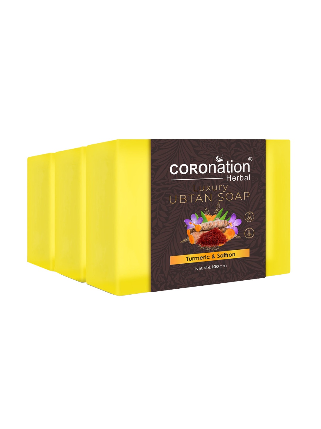 COROnation Herbal Set of 3 Anti-Tan Luxury Ubtan Soap with Turmeric & Saffron - 100 g Each, Yellow
COROnation Herbal Set of 3 Anti-Tan Luxury Ubtan Soap with Turmeric & Saffron - 100 g Each, Yellow