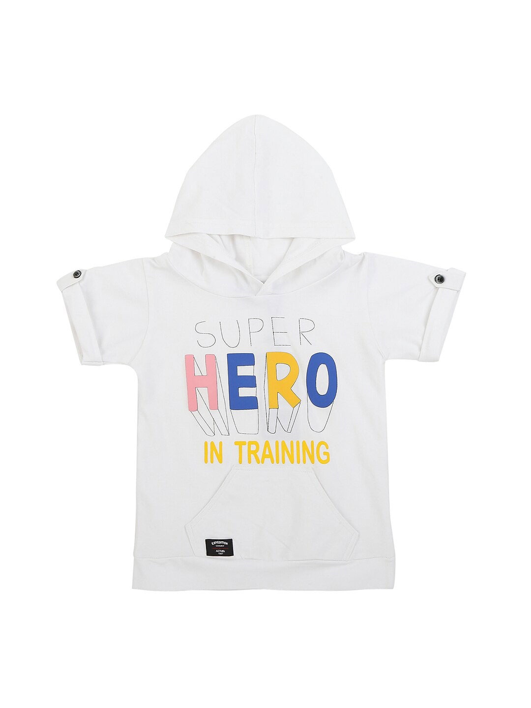 Actuel Boys White Typography Printed Roll-Up Sleeves Hooded Pure Cotton T-shirt
Actuel Boys White Typography Printed Roll-Up Sleeves Hooded Pure Cotton T-shirt