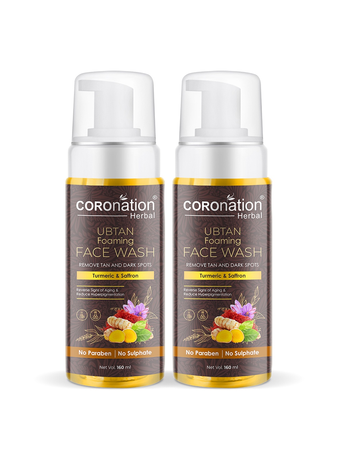 COROnation Herbal Set of 2 Ubtan Foaming Face Washes for Tan Removal - 160ml each, Brown
COROnation Herbal Set of 2 Ubtan Foaming Face Washes for Tan Removal - 160ml each, Brown