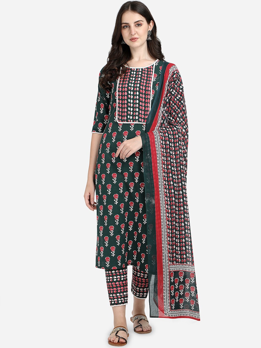 Sitaram Designer Women Green Floral Printed Pure Cotton Kurta with Trousers & With Dupatta
Sitaram Designer Women Green Floral Printed Pure Cotton Kurta with Trousers & With Dupatta