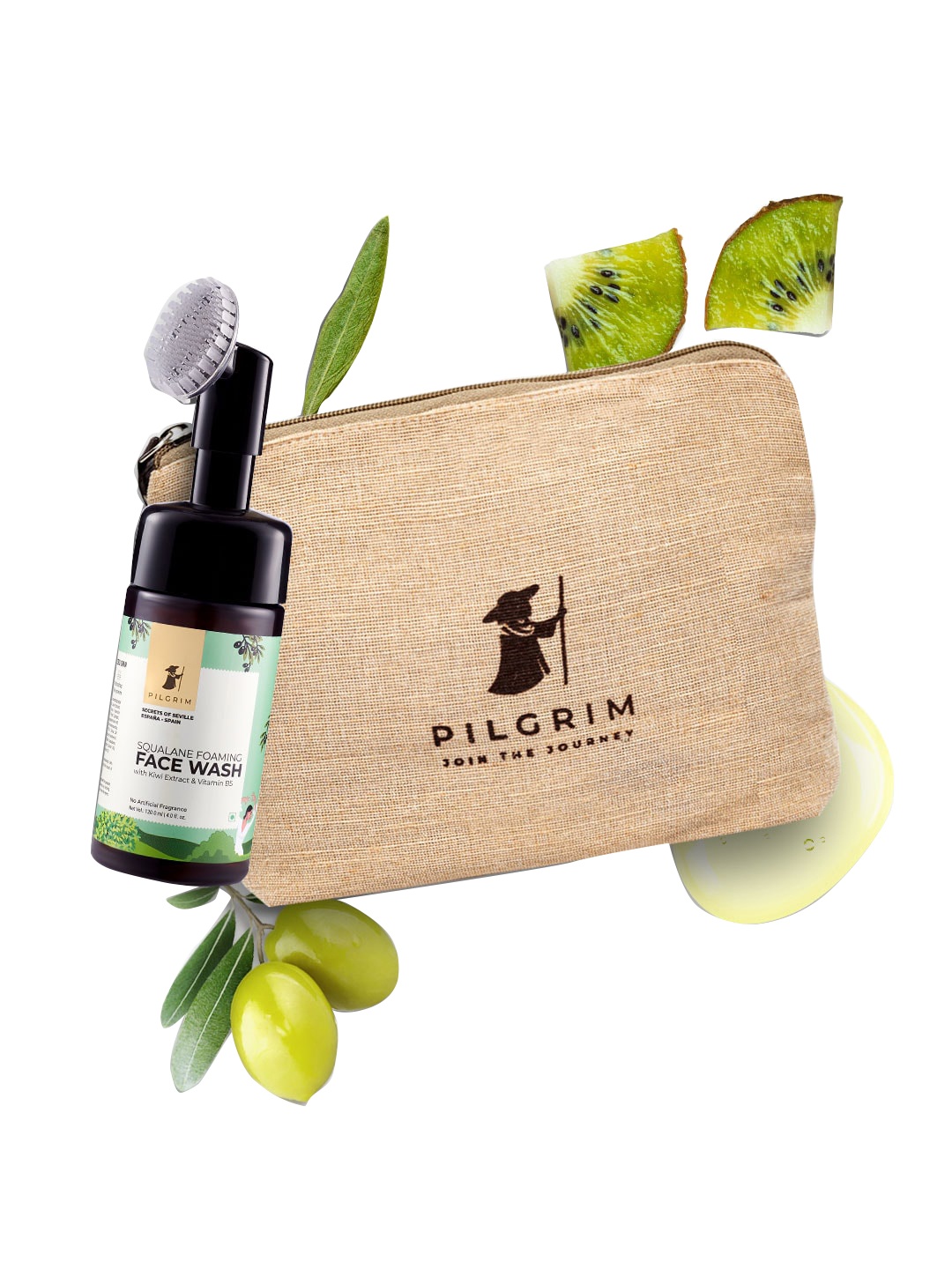 Pilgrim Squalane Foaming Face Wash with Kiwi Extract & Vitamin B5 120 ml with Jute Bag, Green
Pilgrim Squalane Foaming Face Wash with Kiwi Extract & Vitamin B5 120 ml with Jute Bag, Green
