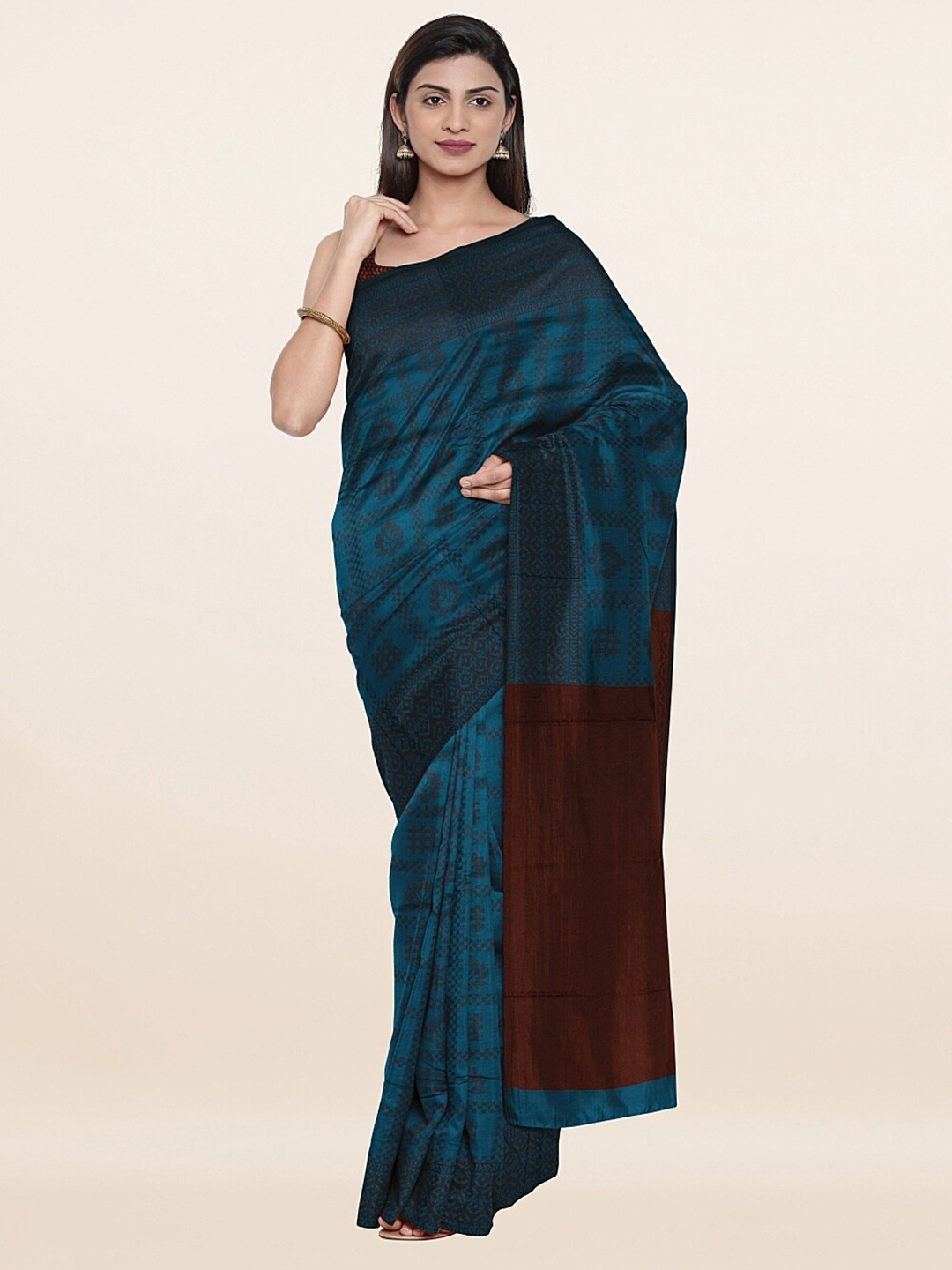 Pothys Blue & Brown Ethnic Motifs Saree