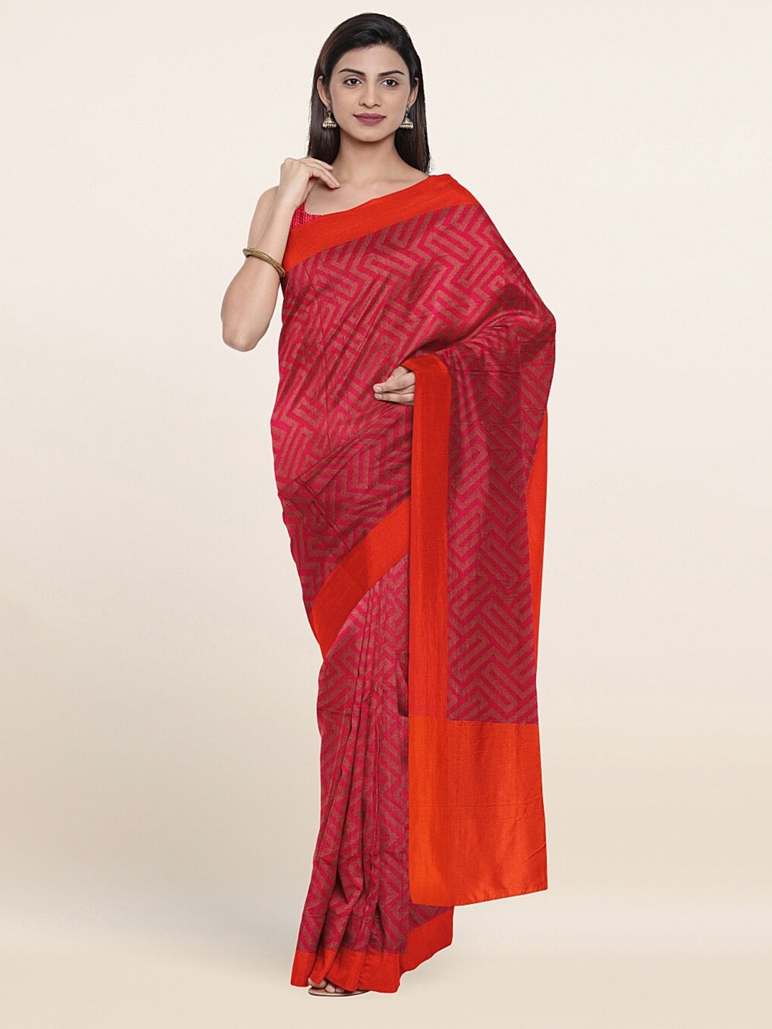 Pothys Pink & Orange Zari Woven Design Supernet Saree