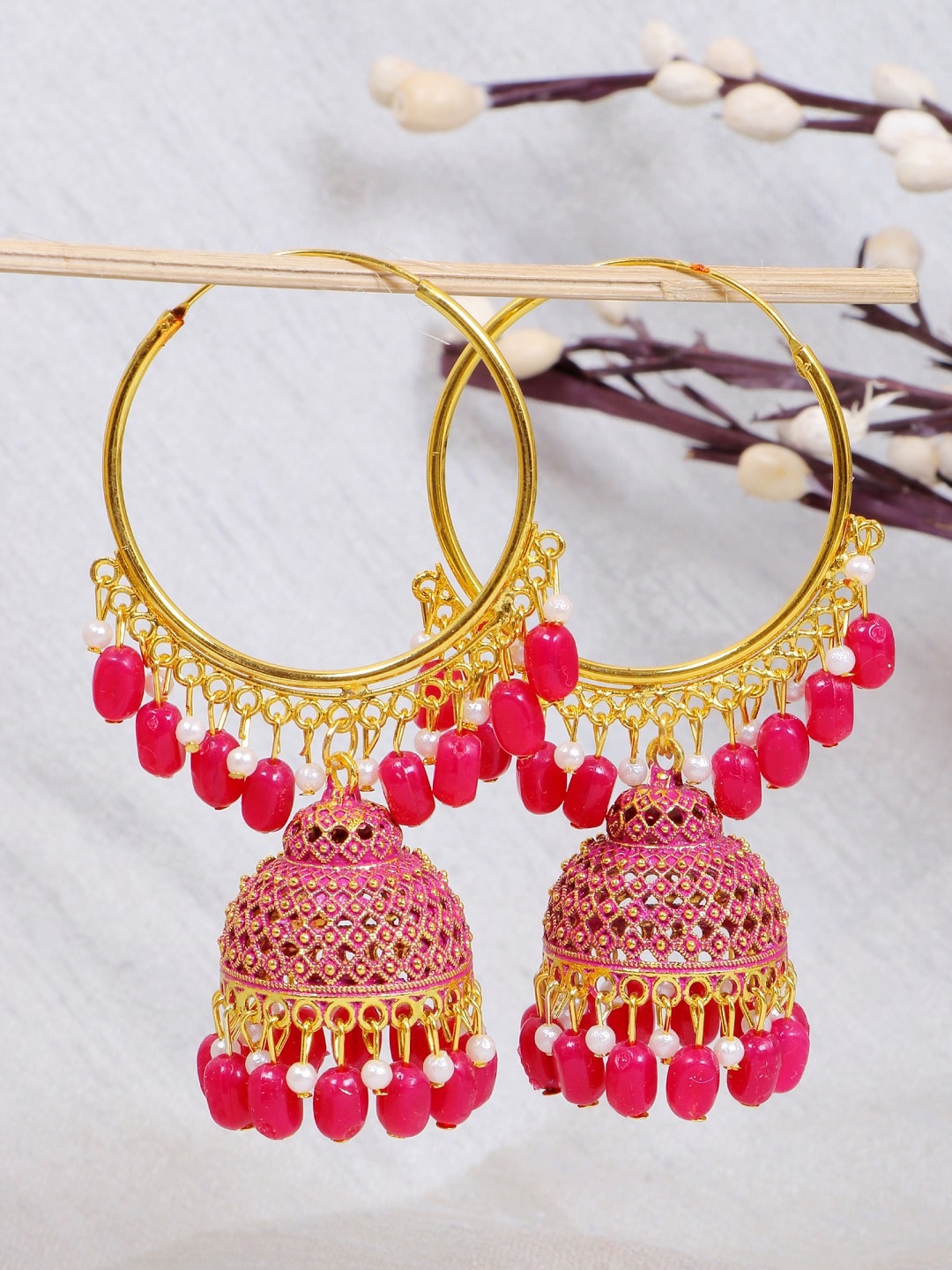 Crunchy Fashion Gold-Plated Pink & White Enamelled Pearls Beaded Dome Shaped Hoop Earrings
Crunchy Fashion Gold-Plated Pink & White Enamelled Pearls Beaded Dome Shaped Hoop Earrings