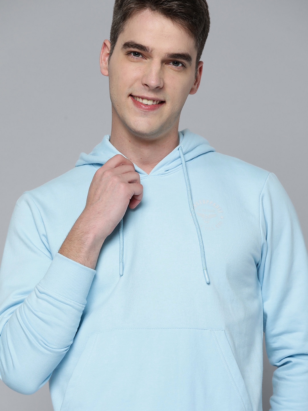 HERE&NOW Men Blue Solid Hooded Sweatshirt