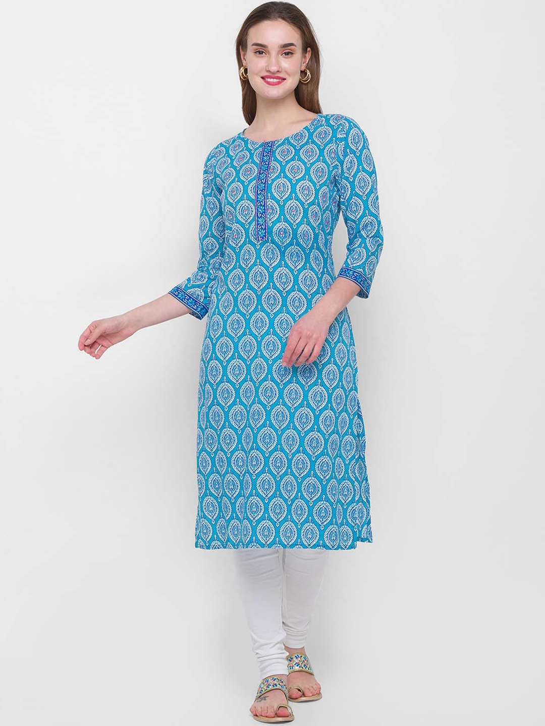 ZOLA Women Blue Geometric Mirror Work Anarkali Kurta