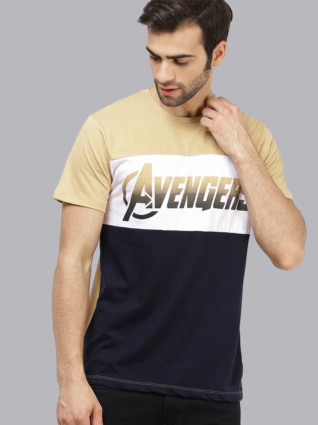 Free Authority Men Multicoloured Typography Avengers Printed Applique T-shirt, Multi