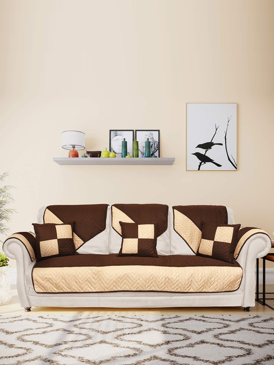 Athome by Nilkamal Beige & Brown Reversible 3 Seater Sofa Cover with 3 Cushion Covers
Athome by Nilkamal Beige & Brown Reversible 3 Seater Sofa Cover with 3 Cushion Covers