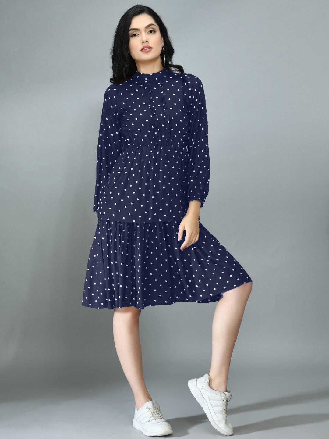 GRECIILOOKS Blue Drop-Waist Dress