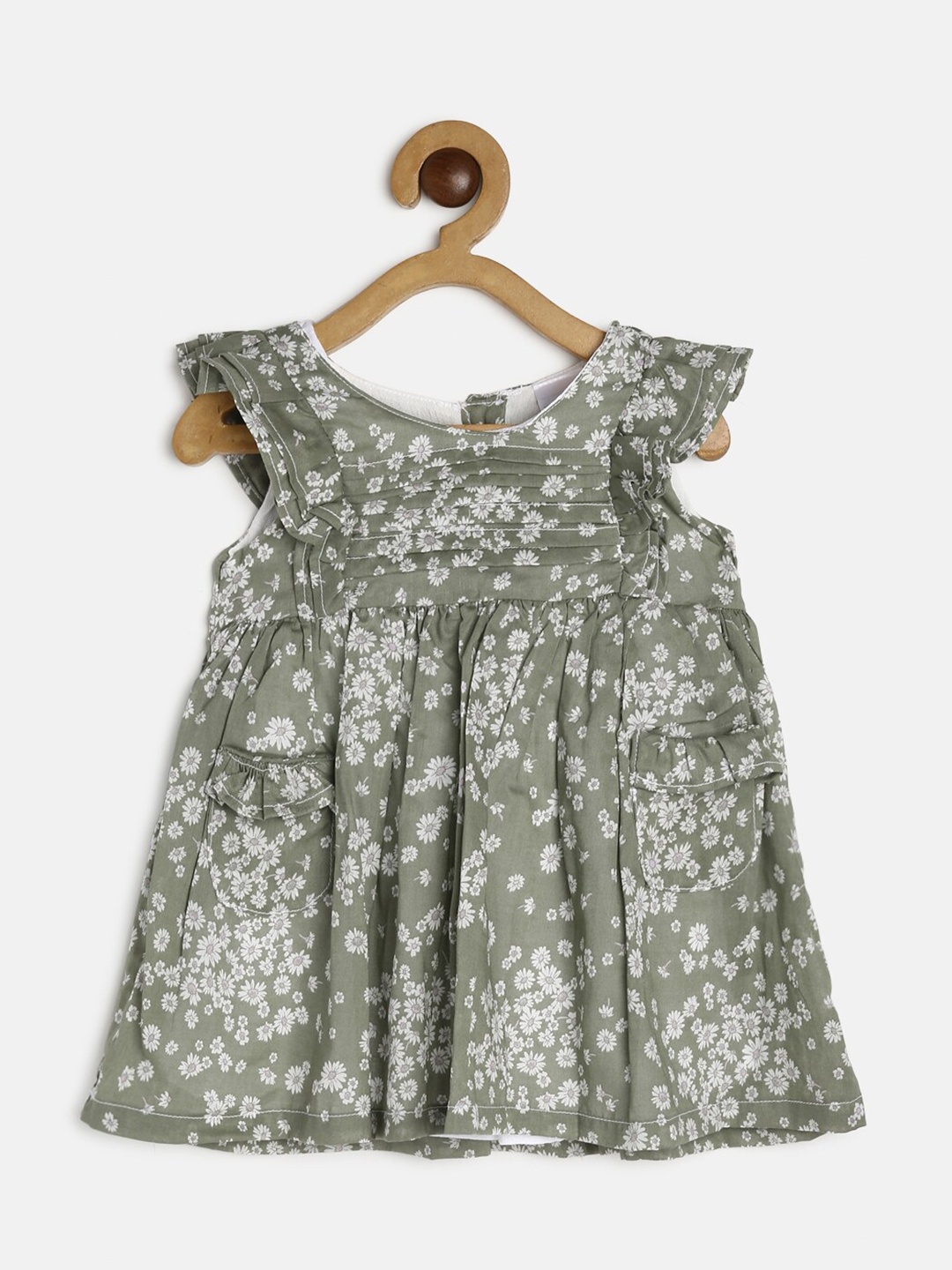 MANET Green Floral A-Line Dress
