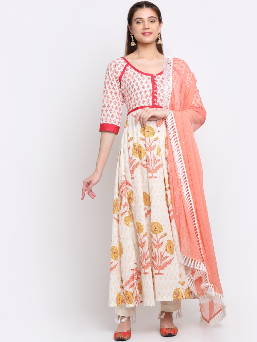 anokherang Women Off White Floral Printed High Slit Pure Cotton Kurti with Trousers & With Dupatta
anokherang Women Off White Floral Printed High Slit Pure Cotton Kurti with Trousers & With Dupatta