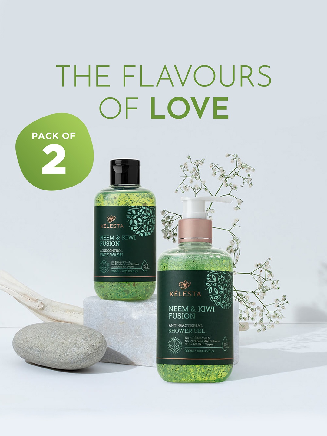 KELESTA Neem & Kiwi Acne-Control Face Wash 200ml + Anti-Bacterial Shower Gel 300ml, Green
KELESTA Neem & Kiwi Acne-Control Face Wash 200ml + Anti-Bacterial Shower Gel 300ml, Green