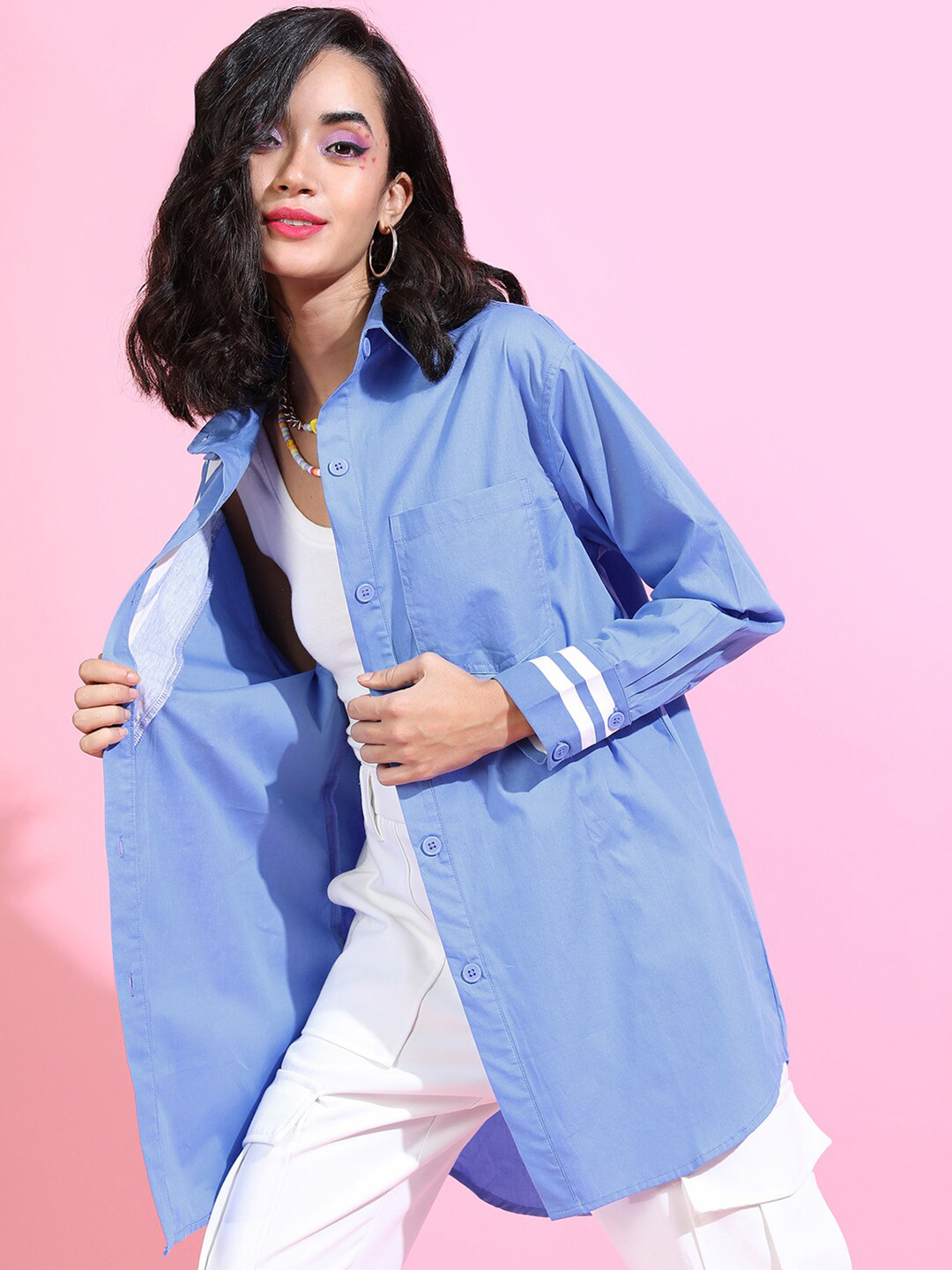 Tokyo Talkies Women Blue Vertical Striped Shirt
Tokyo Talkies Women Blue Vertical Striped Shirt