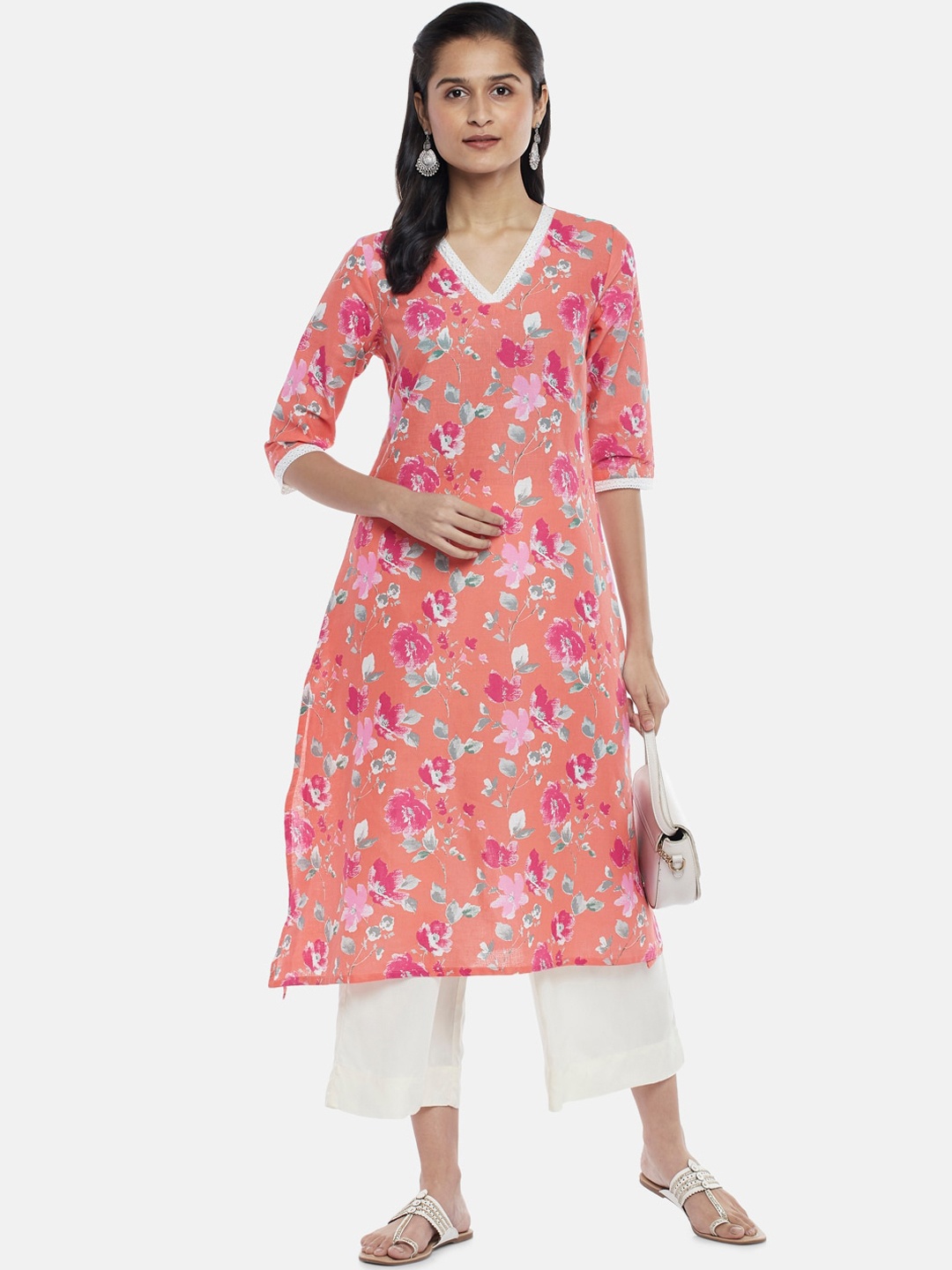 RANGMANCH BY PANTALOONS Women Coral Floral Printed Kurta