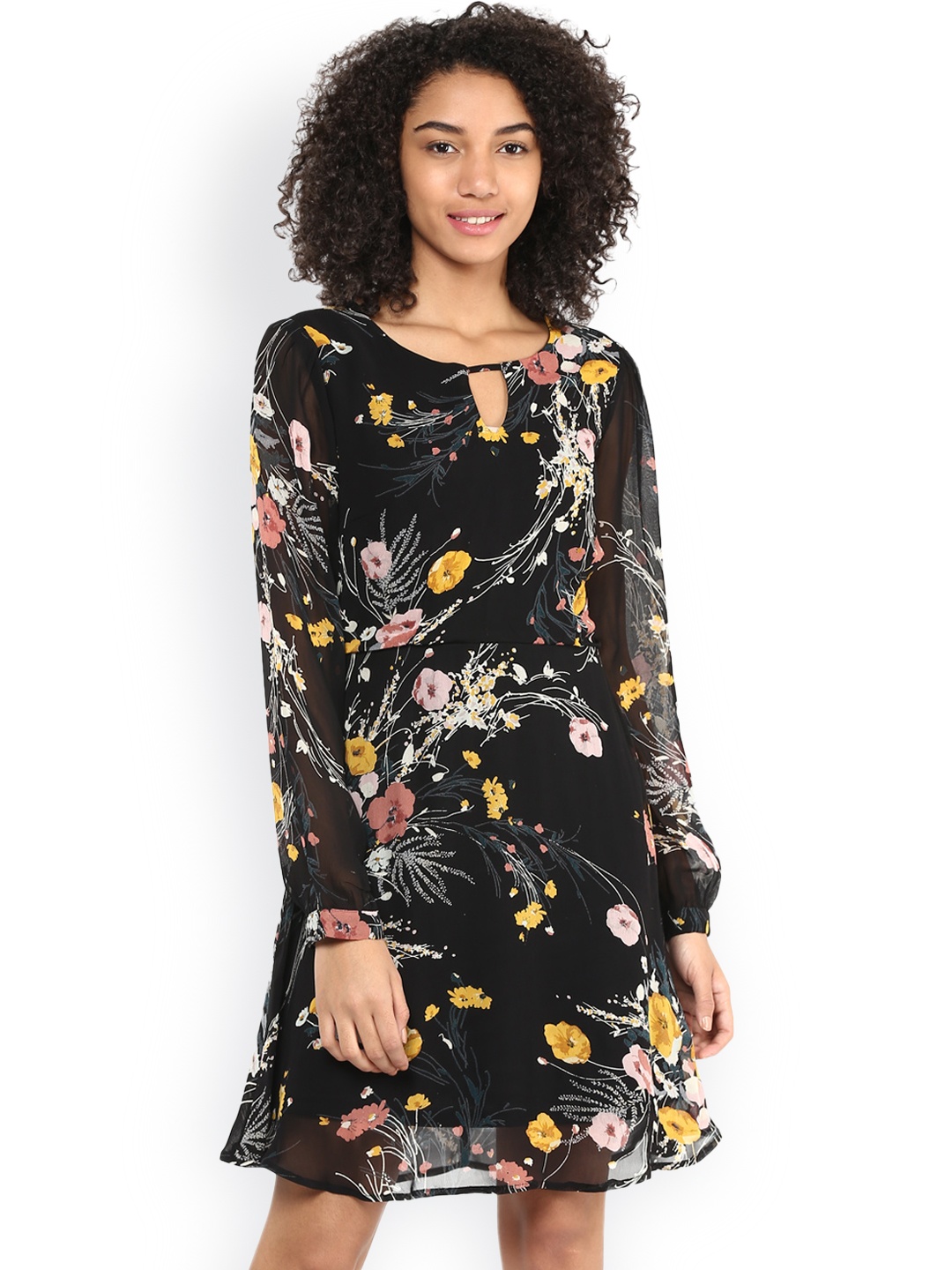 Harpa Women Black Printed A-Line Dress