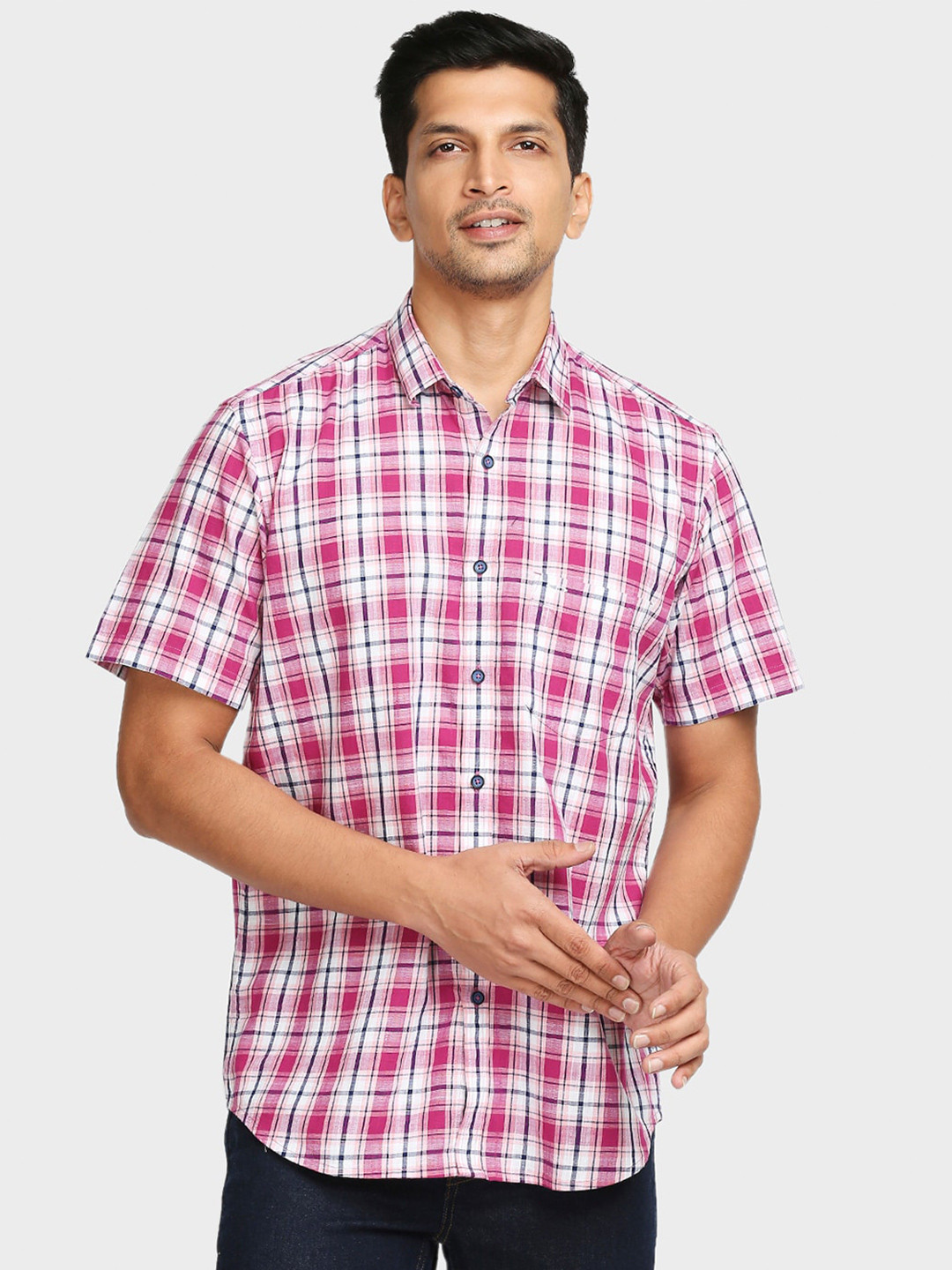 ColorPlus Men Plus Size Purple Tailored Fit Checked Cotton Casual Shirt 
ColorPlus Men Plus Size Purple Tailored Fit Checked Cotton Casual Shirt