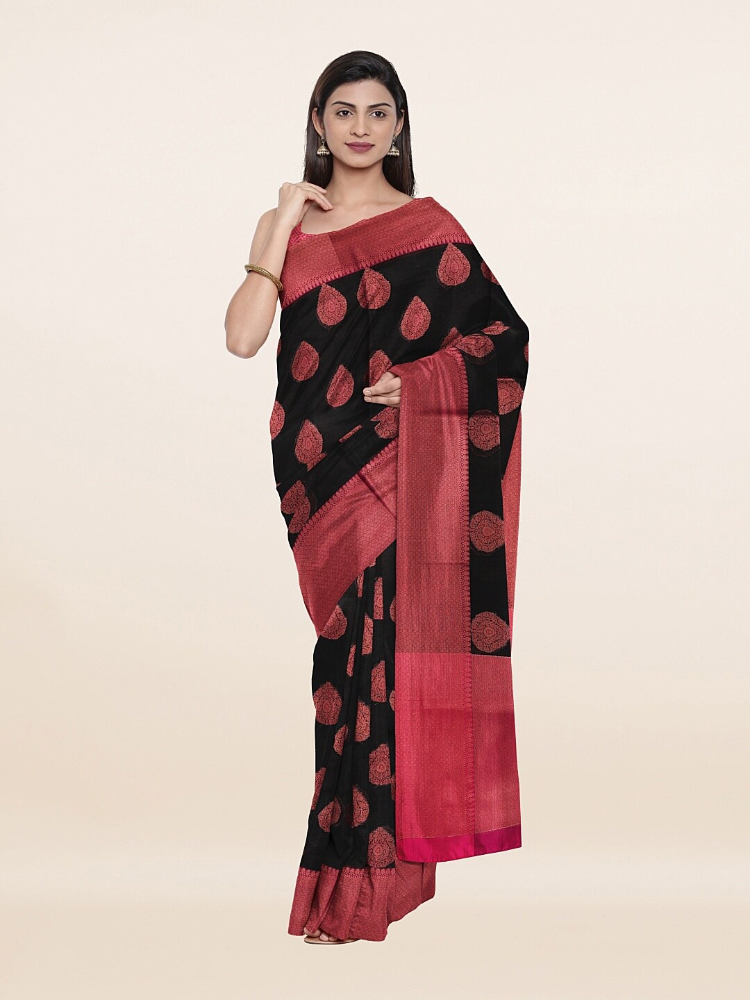 Pothys Black & Red Woven Design Saree
