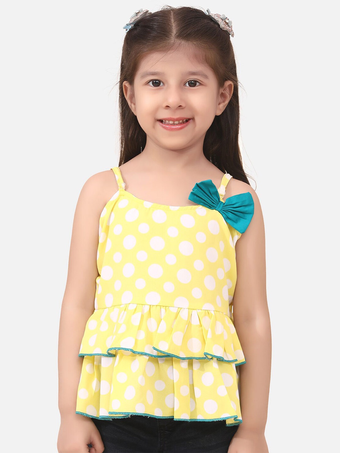 Cutiekins Yellow Checked Crepe Tiered Top