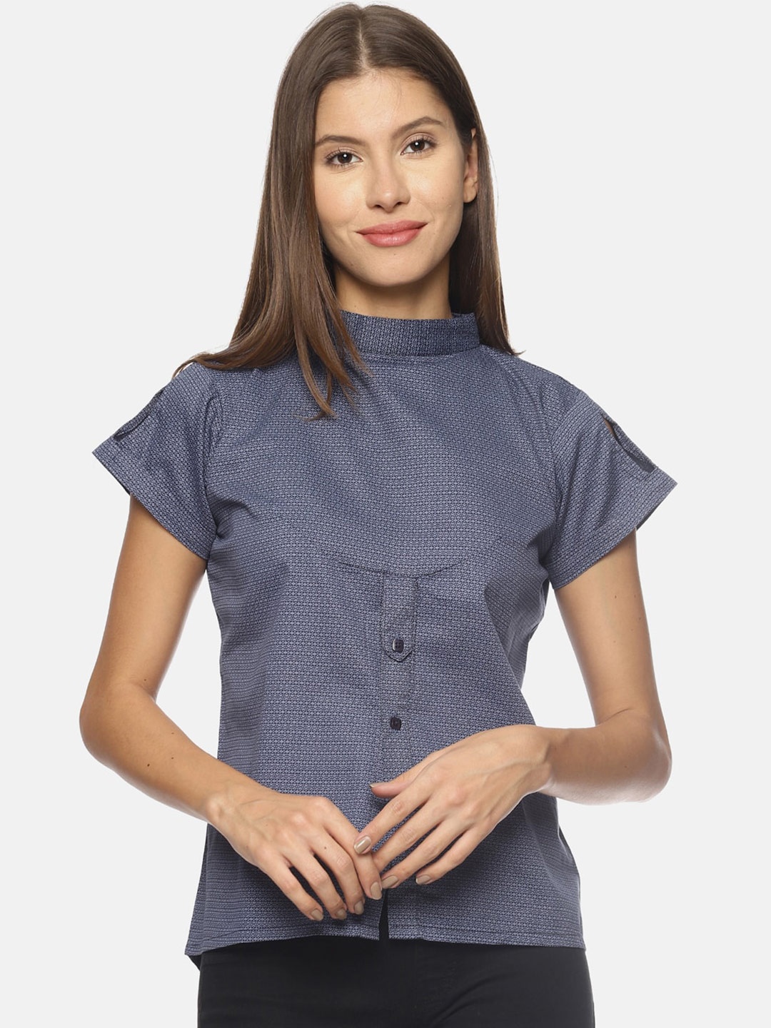 COUPER & COLL Blue Geometric Print Top