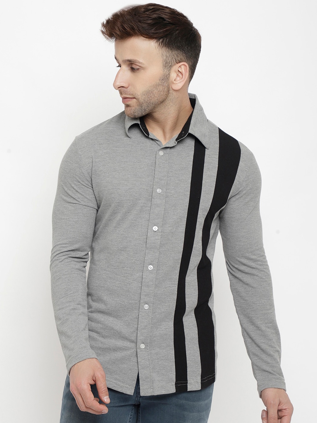 PERFKT-U Men Grey Classic Casual Shirt